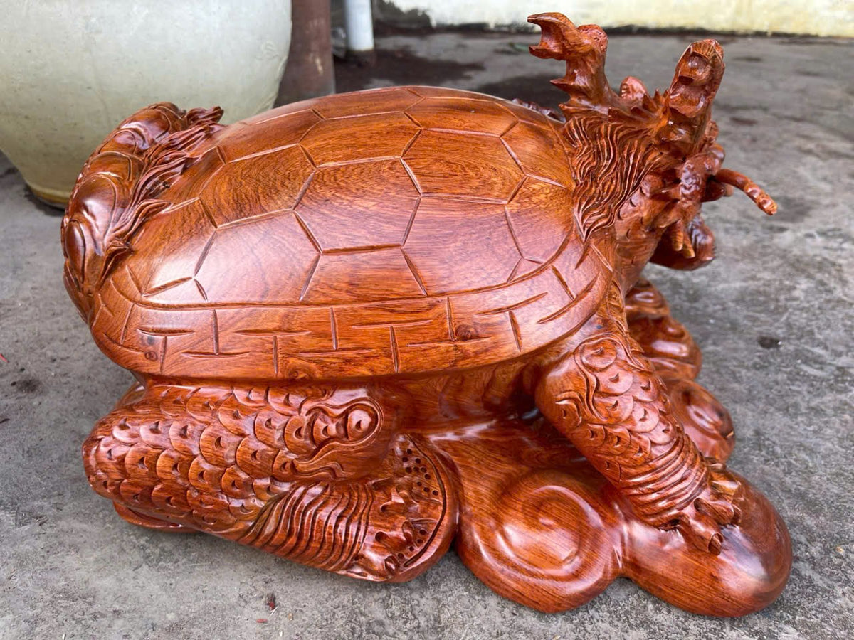 Long Quy Tượng Rùa Hóa Rồng Gỗ Hương Ta Gia Lai - Kích Thước 48x30x38cm