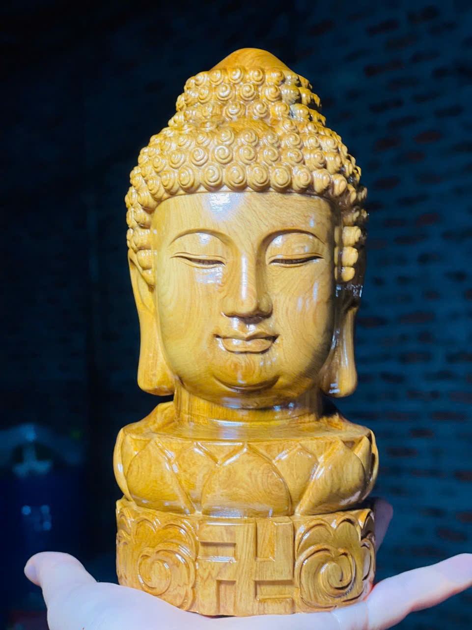 Tượng Diện Phật Tổ Gỗ Bách Xanh Cao 20cm