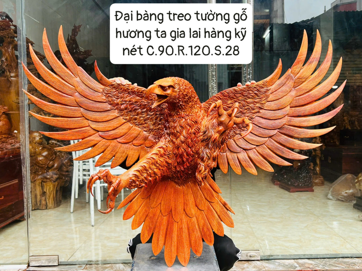 Tượng Đại Bàng Treo Tường Gỗ Hương Ta Gia Lai Ngang 120cm