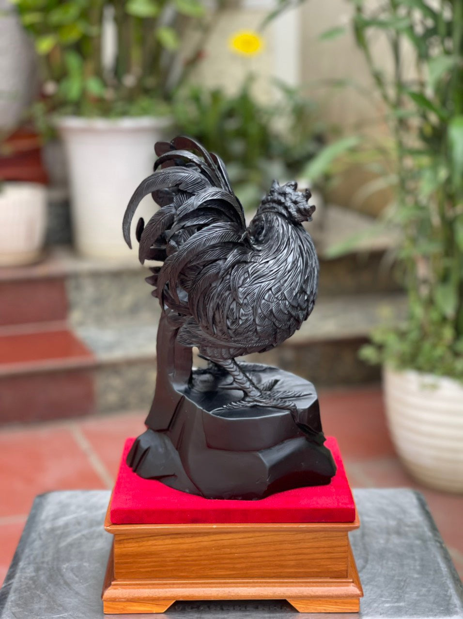 Gà Trống Gỗ Mun Sừng Cao Cấp Cao 32cm