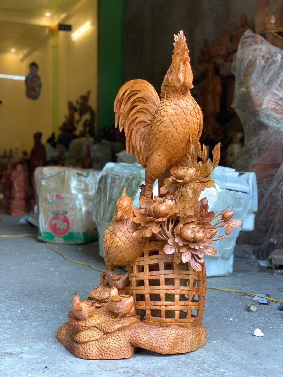 Tượng Gia Đình Gà - Hoa Phù Dung