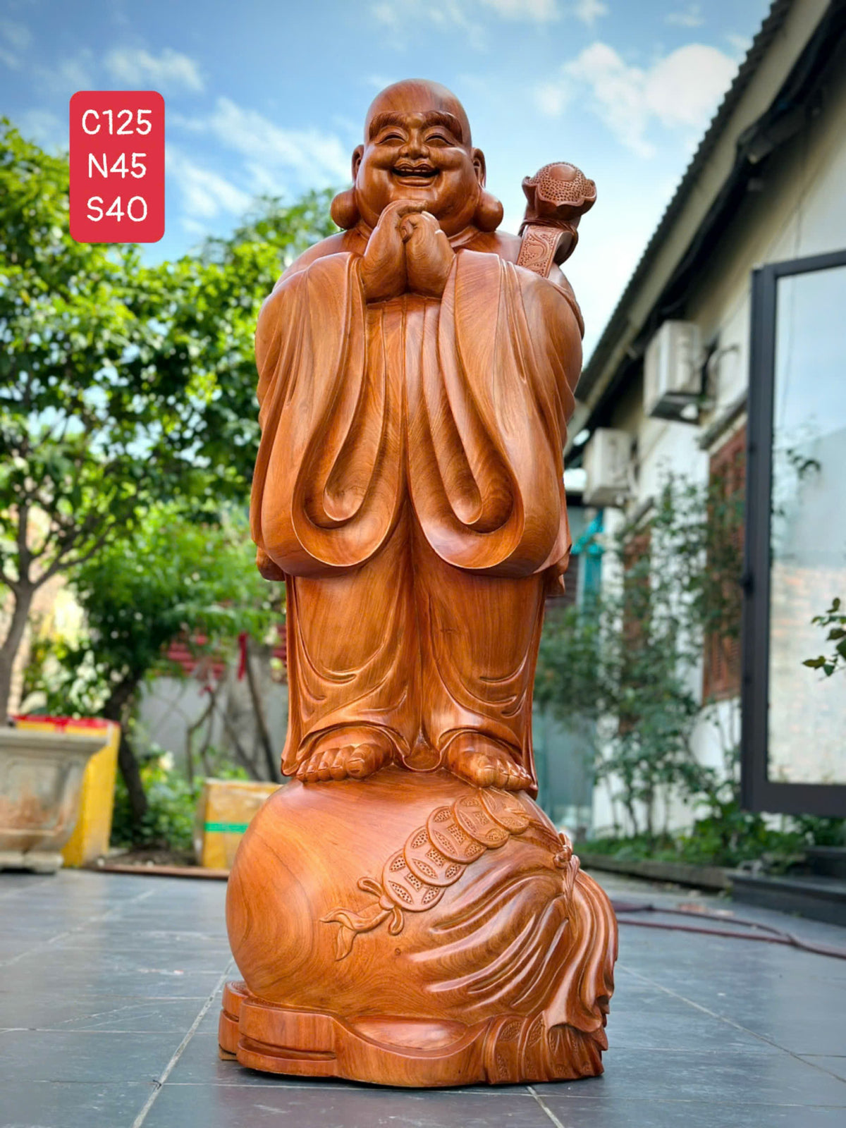 Tượng Di Lặc Chúc Phúc Gỗ Hương Đá - Cao 1m25
