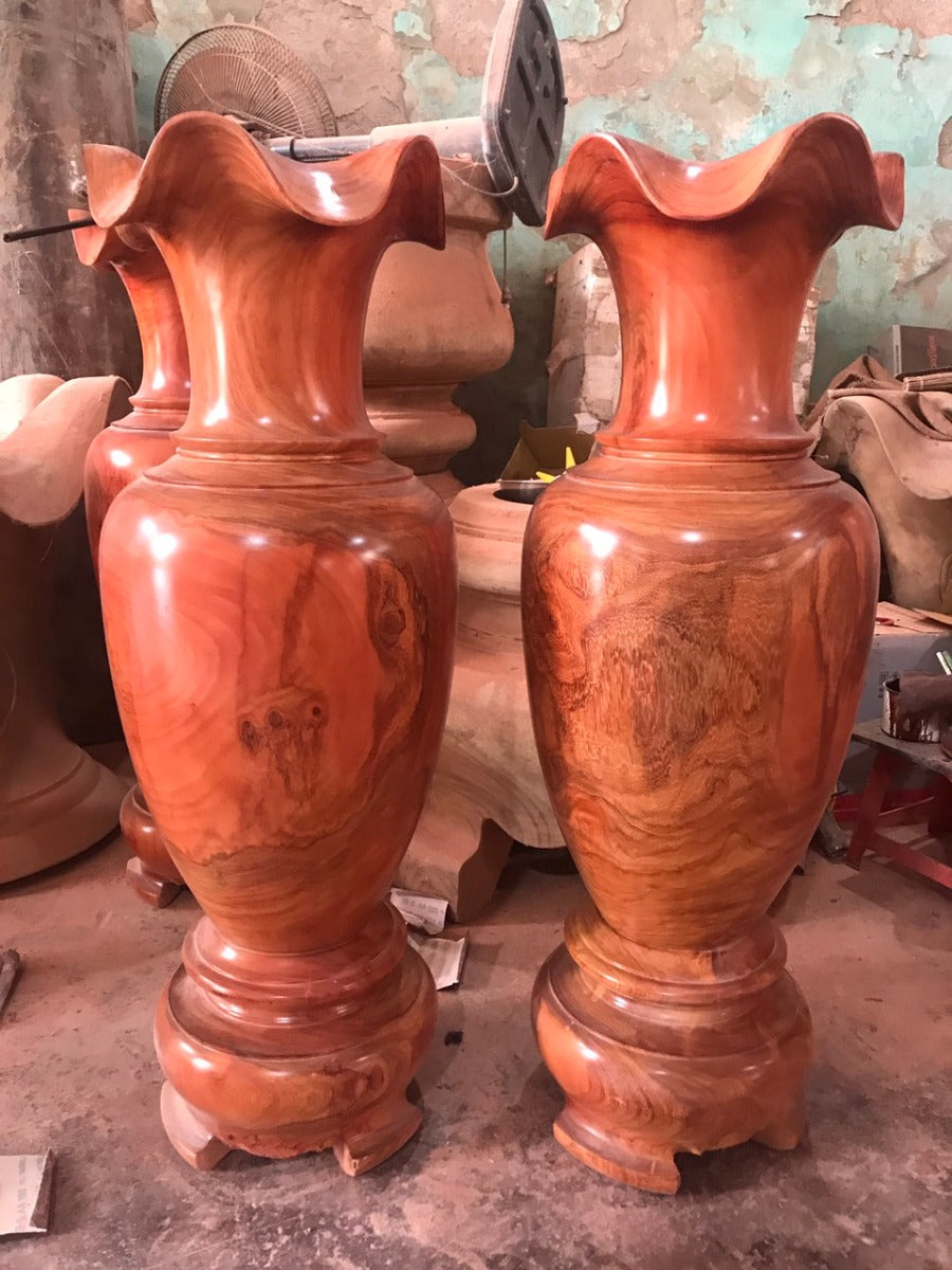 Cặp Lục Bình Gỗ Hương Đỏ Cao 110