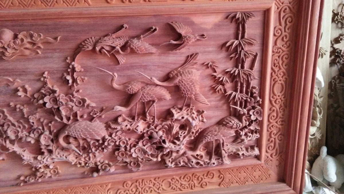 Tranh Gỗ Cửu Hạc Gỗ Hương Đỏ