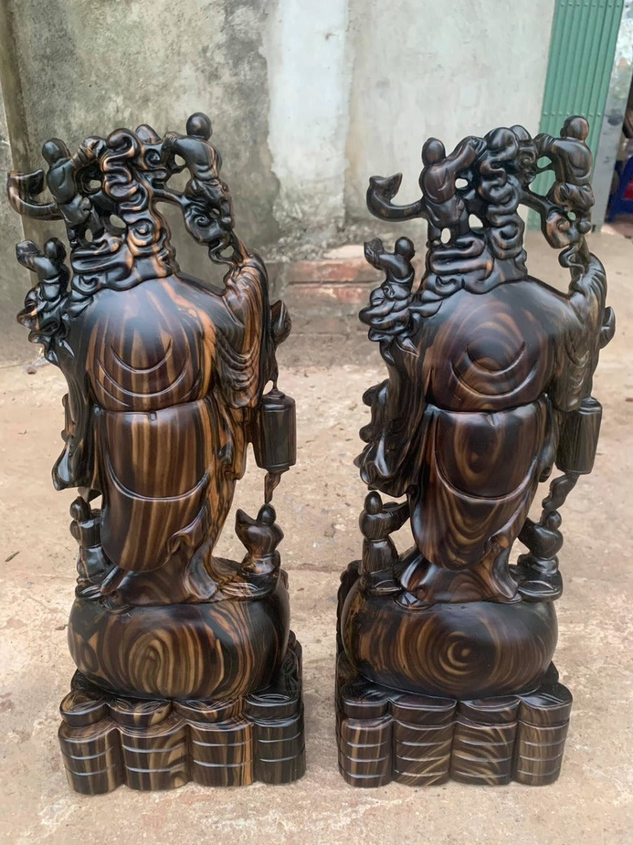 Di Lặc Ngũ Phúc Gánh Lồng Đèn Gỗ Mun