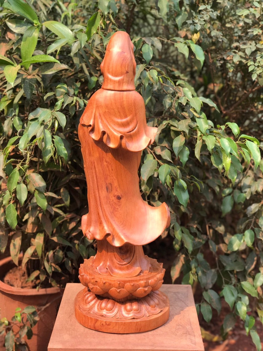 Tượng Gỗ Quan Âm Đứng Đài Sen Cao 60