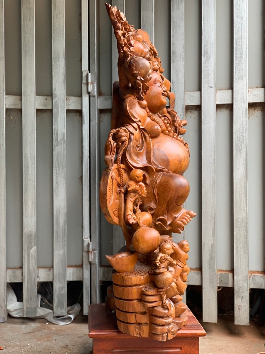 Tượng phật Di Lặc Ngũ Phúc Vác Canh Đào