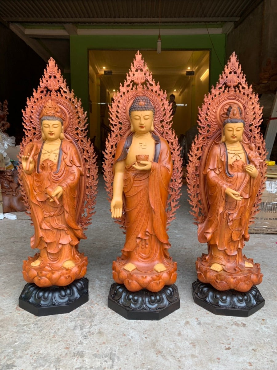 Tượng Phật Tây Phương Tam Thánh Đứng Đài Sen Cao 70