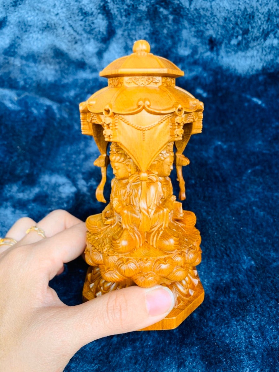 Tượng Phật Tam Thánh Ngồi Gỗ Bách Xanh