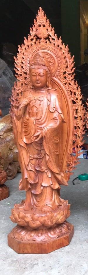 Tượng quan âm Gỗ Hương Cao 70 Có Lá Đề
