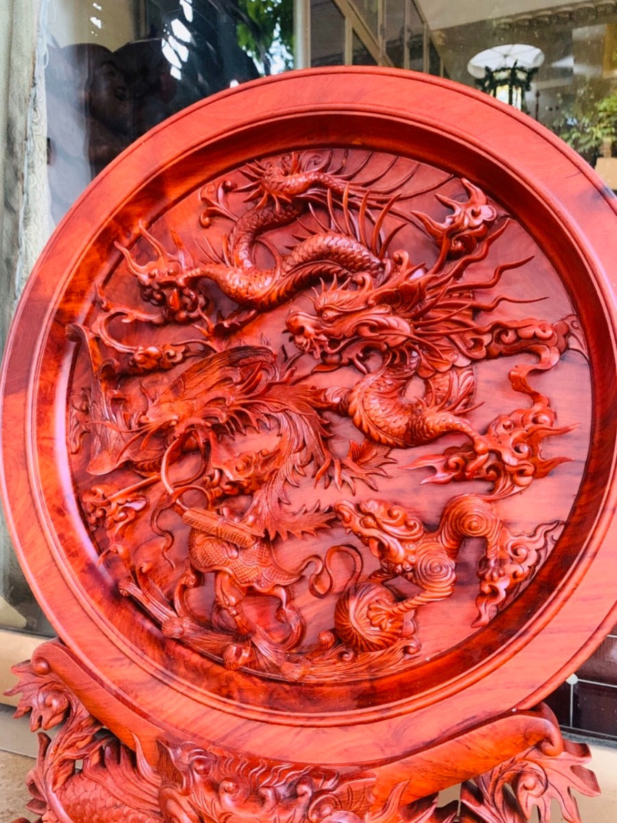 Đĩa Gỗ Tứ Linh - Long Lân Quy Phụng