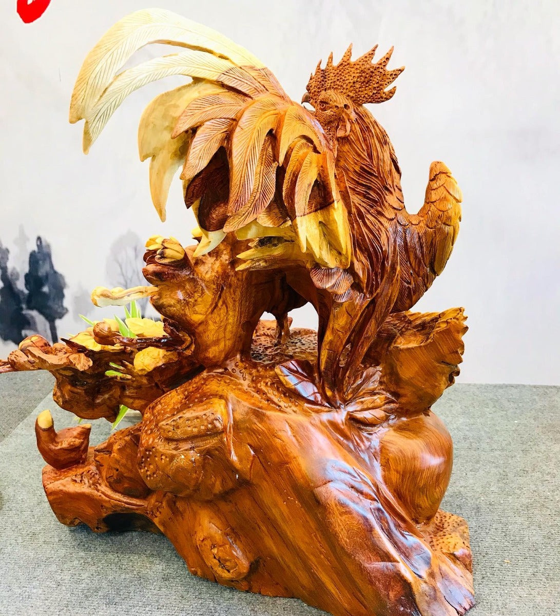 Tượng Con Gà - Gia đình gà gỗ hương ta