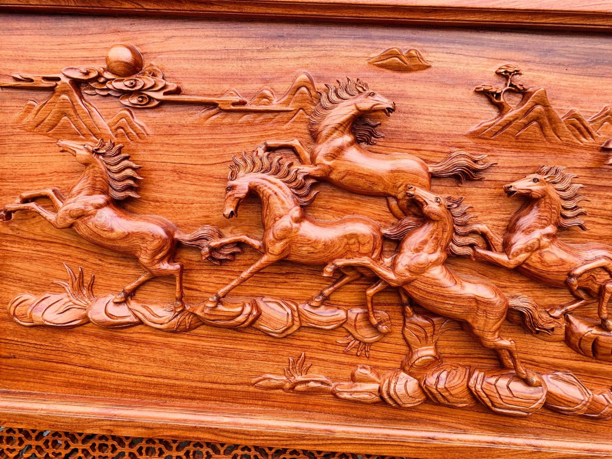 Tranh Gỗ Bát Mã Hàng Đẹp Đục Kỹ - Cao Ngang 147 sâu 6
