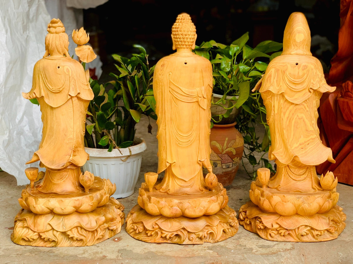 Tượng Tây Phương Tam Thánh Đứng Đế Đài Sen Có Mây
