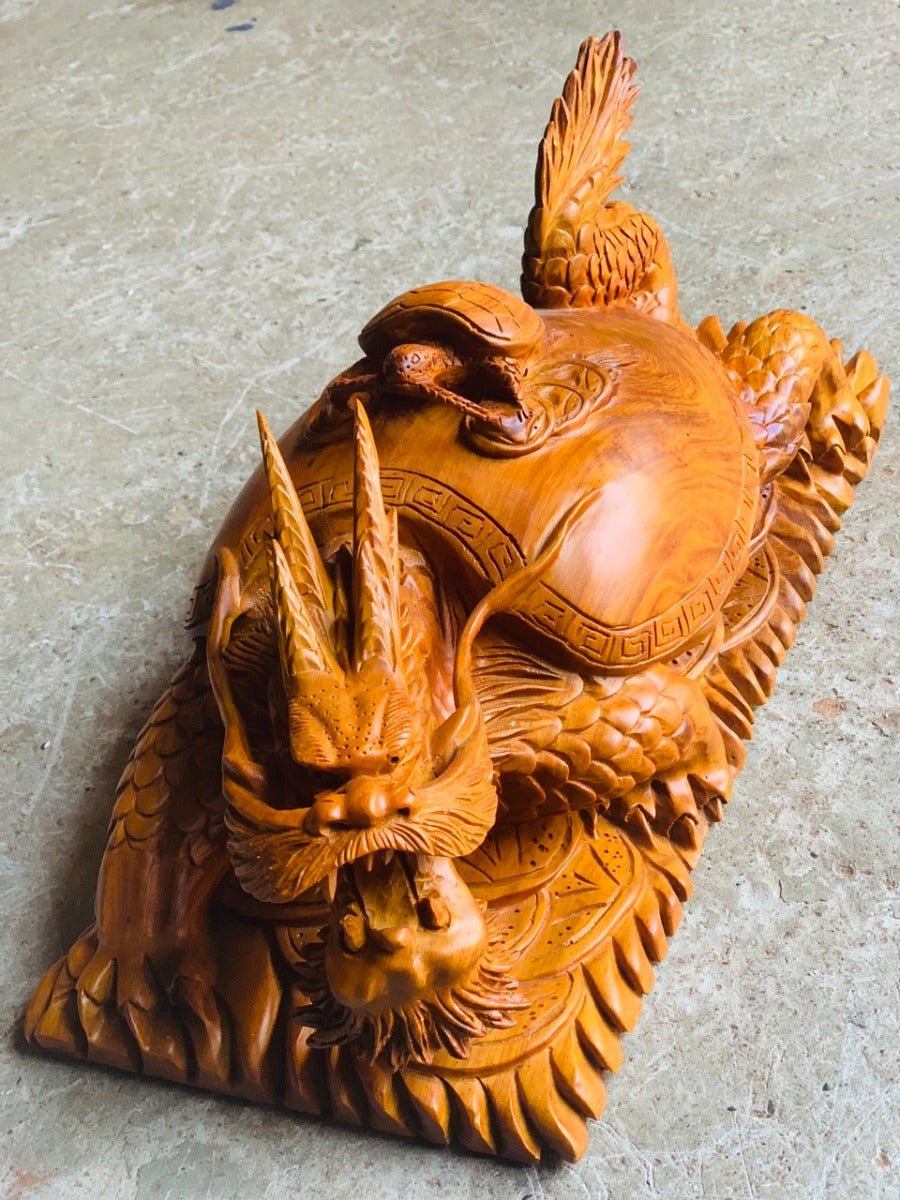 Tượng Cụ Long Quy Phong Thủy Gỗ Hương Ta