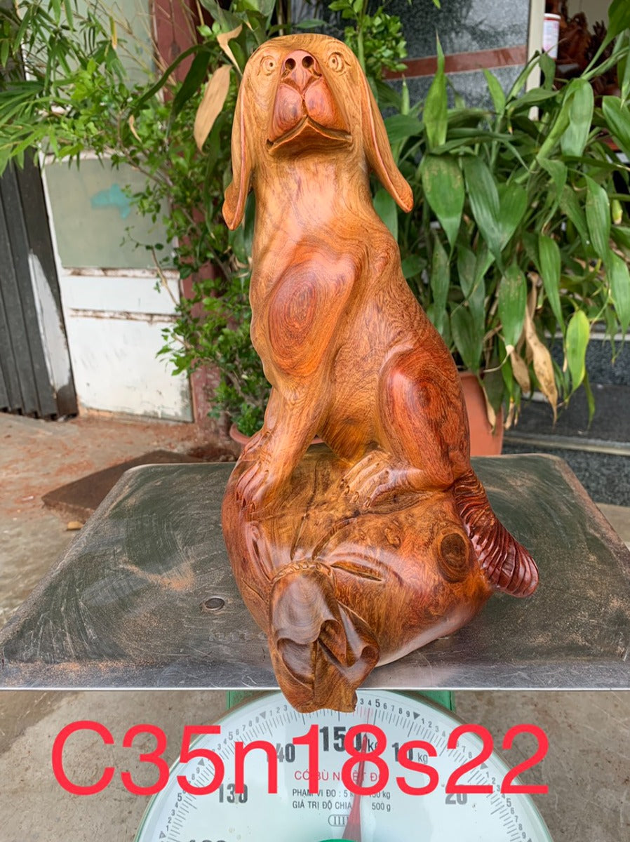 Tượng Gỗ Linh Vật Phong Thủy Con Chó Cao 35cm