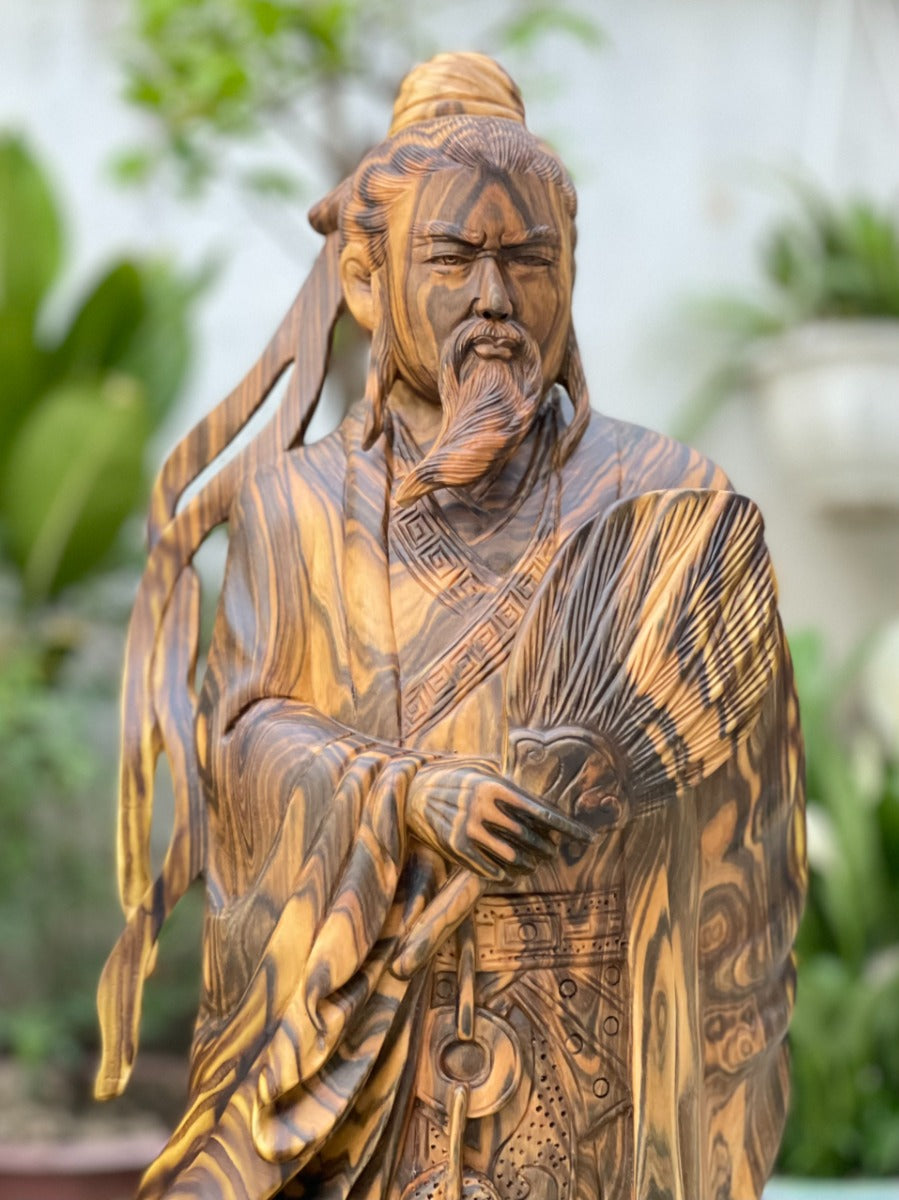 Gia Cát Khổng Minh Cầm Quạt Gỗ Mun