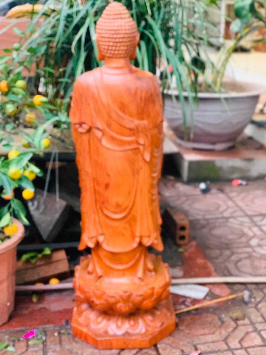 Phật A Di Đà Đứng Đài Sen Cao 1m Gỗ Hương