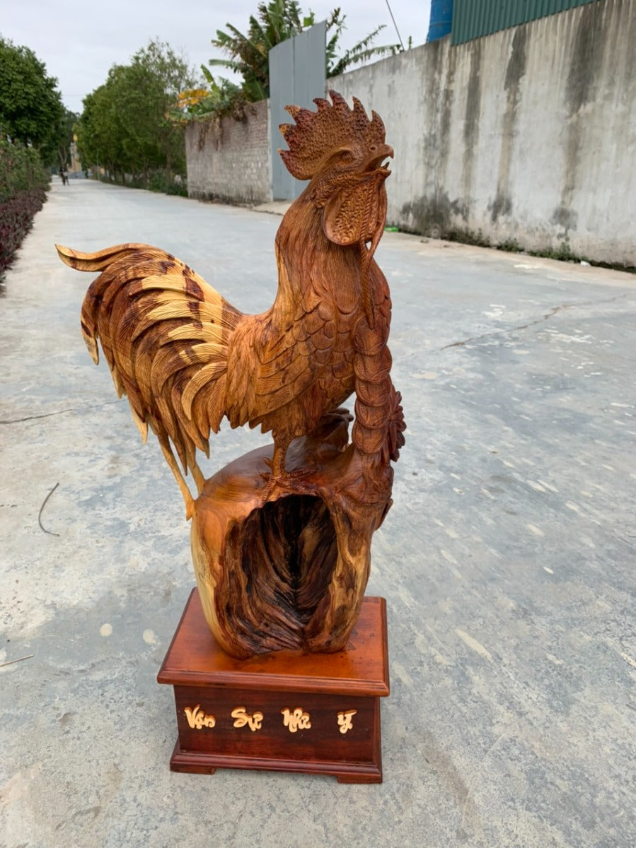 Tượng Gà Trống Phong Thủy Gỗ Hương Cao 70