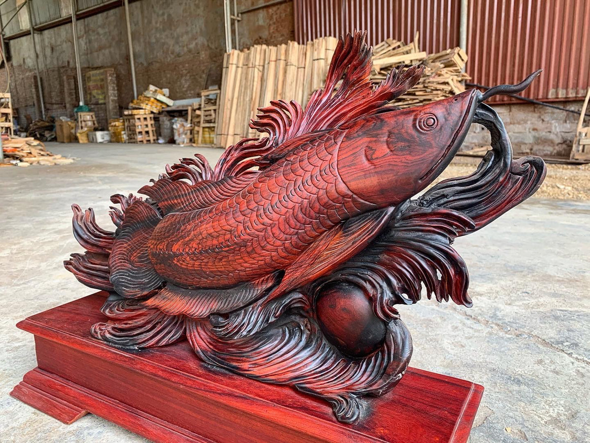 Tượng Gỗ Cá Rồng Kim Long Phong Thủy
