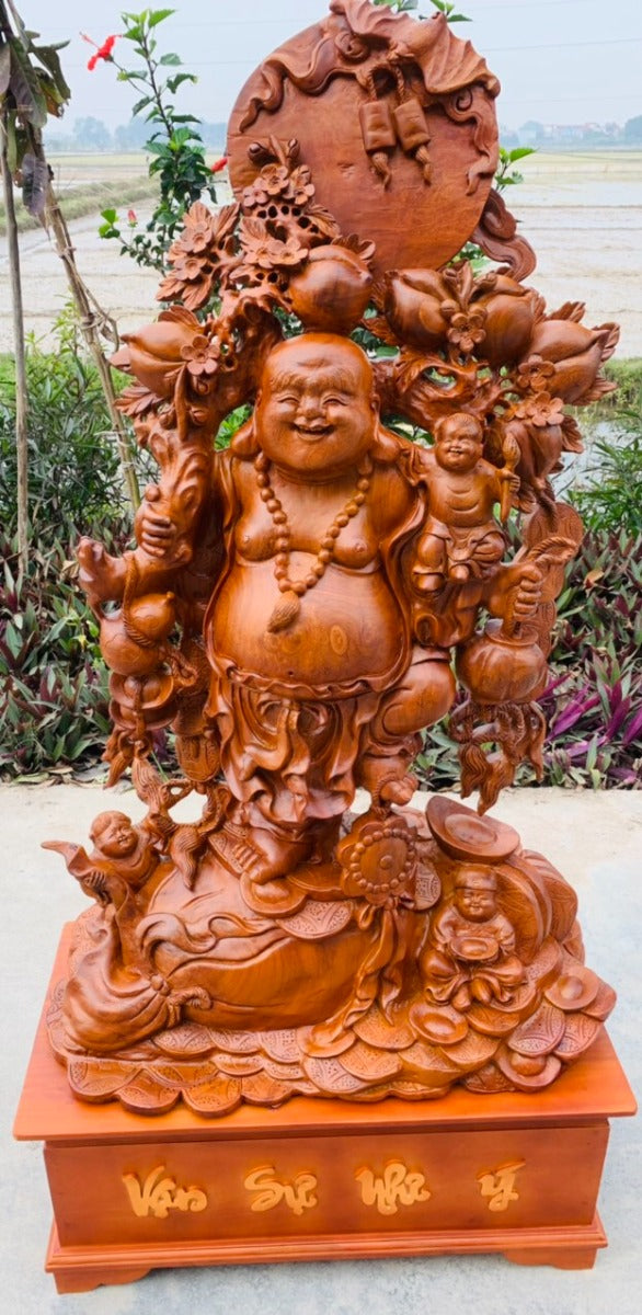 Tượng Di Lặc Vác Cành Đào Cùng 3 Chú Tiểu