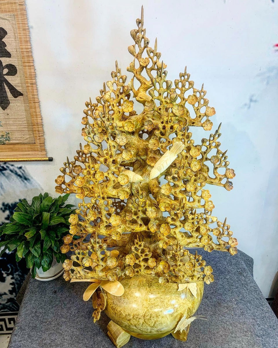 Bình Hoa Mai Phú Quý Gỗ Nu Kháo Vàng