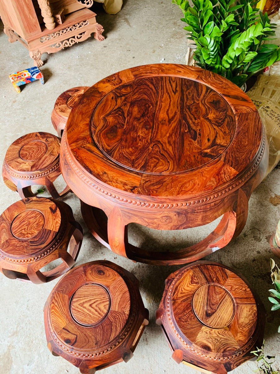 Bộ Bàn Ghế Tròn Trống Gỗ Cẩm