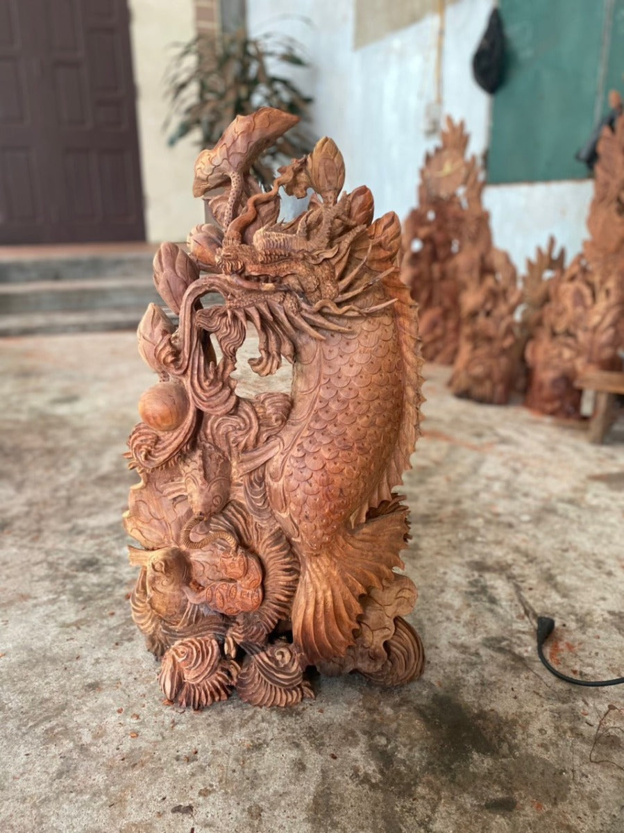 Cá Chép Vượt Vũ Môn Hoá Rồng Gỗ Hương Ta