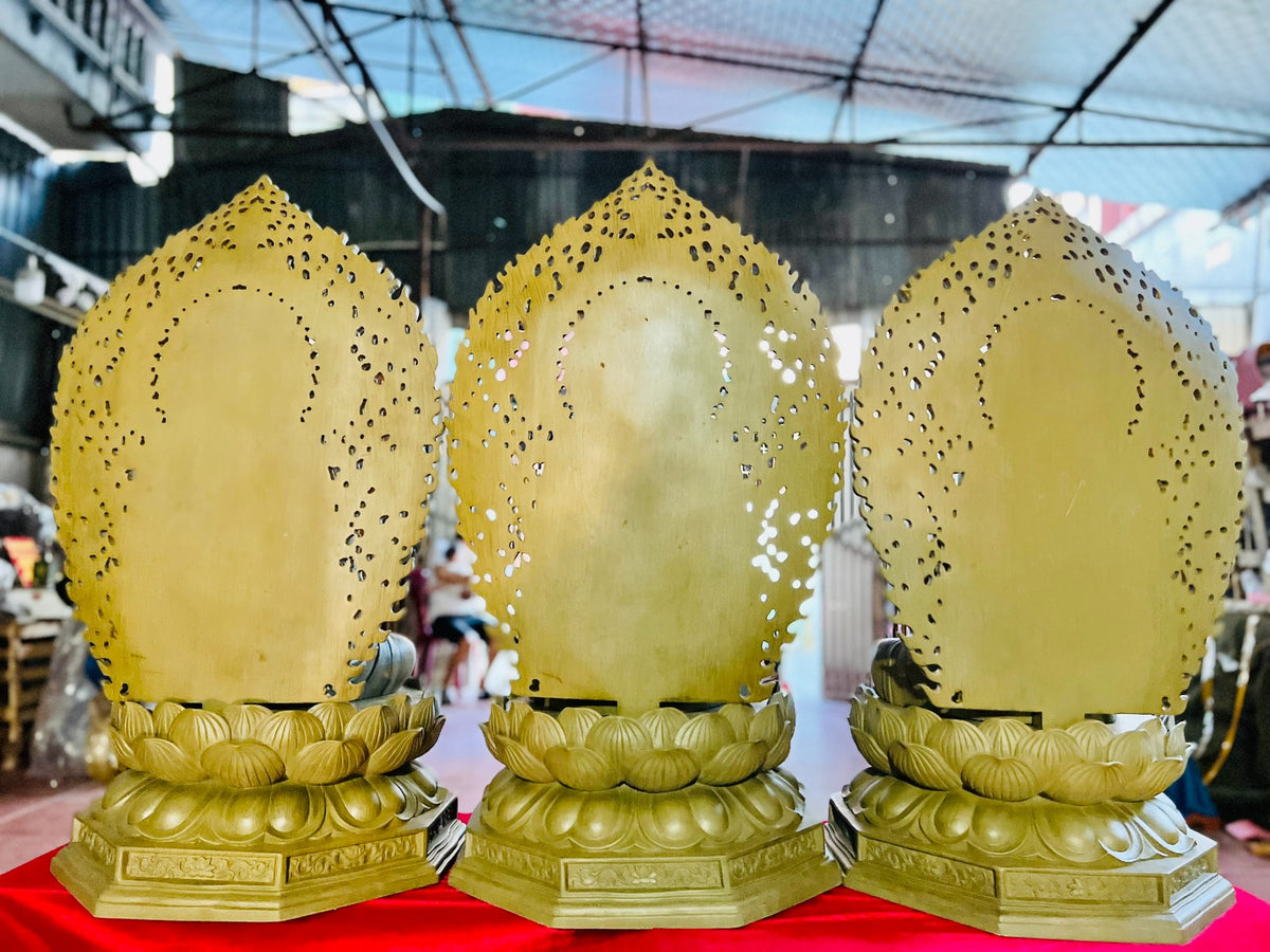 Bộ Tượng Phật Tây Phương Tam Thánh - Gỗ Gõ Vàng Vẽ Trầm
