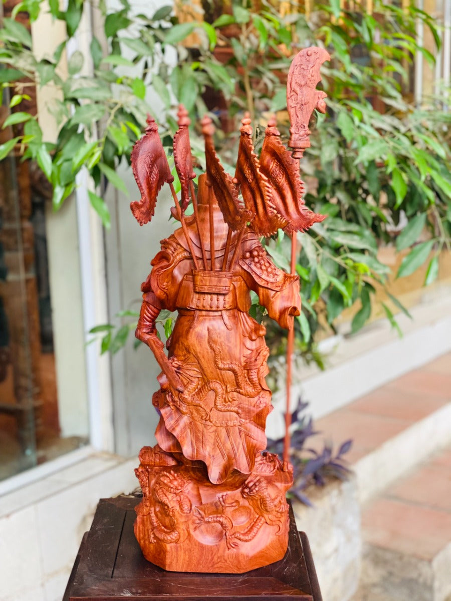 Tượng Quan Công Cửu Long Ngũ Kỳ - Gỗ Hương Ta Nguyên Khối