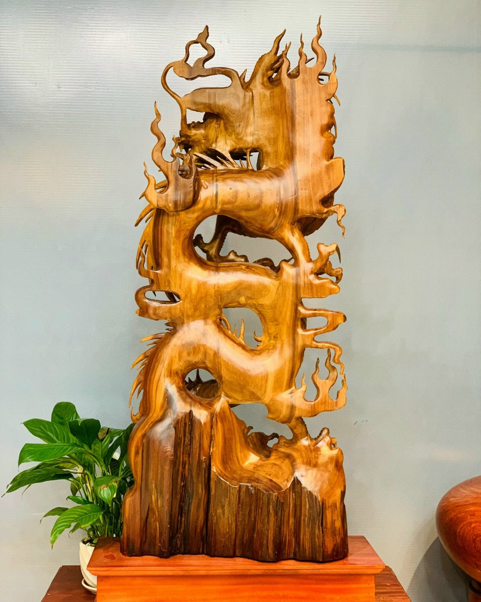 Tượng Nhất Long Bảo Châu Quyền Năng - Gỗ Ngọc Am