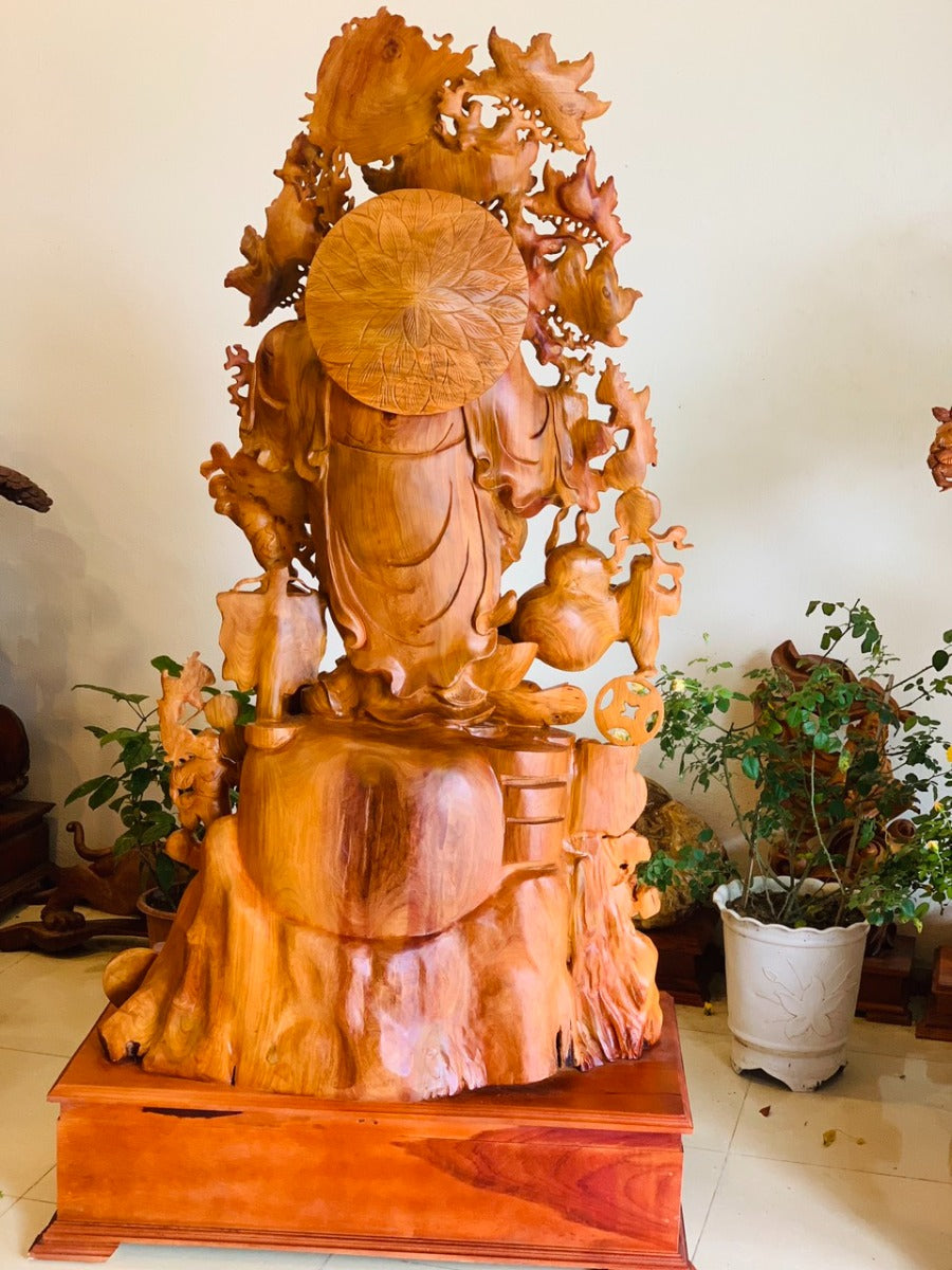 Tượng Phật Di Lặc Ngũ Phúc Vác Đào Vạn Sự Như Ý - Gỗ Hương Ta Cao 178cm