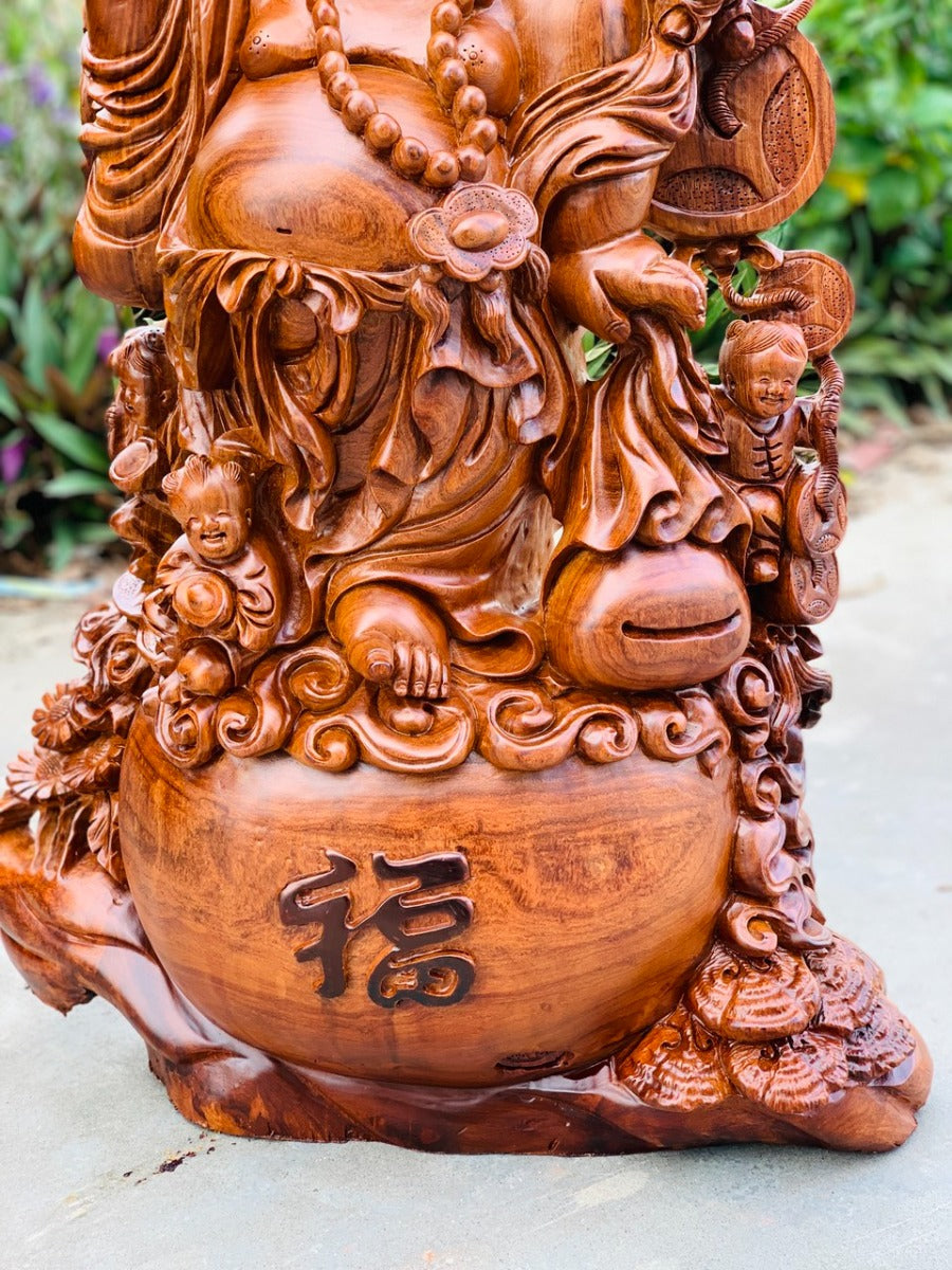 Tượng Phật Di Lặc Ngũ Tặc Đứng Bao Tiền - Gỗ Sụn Hương Ta Cao 72cm