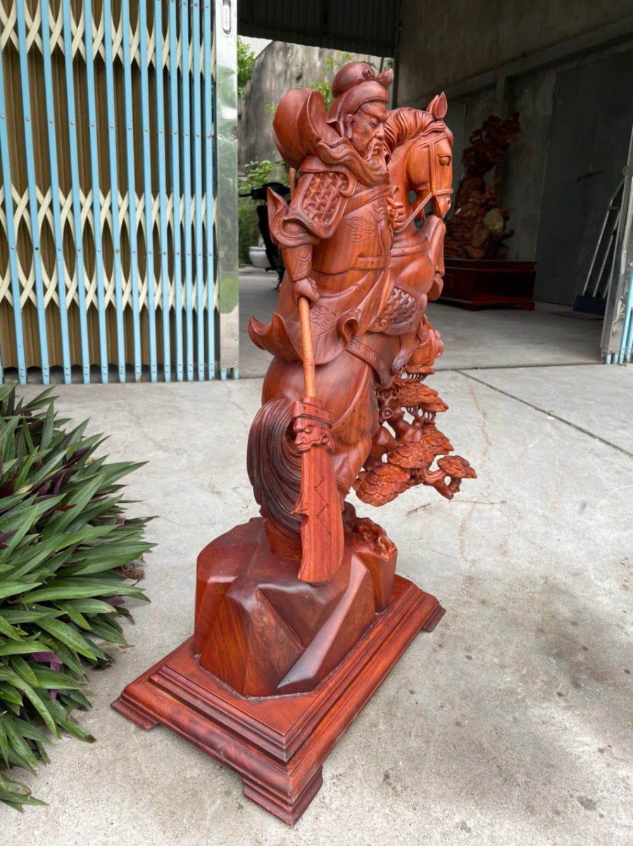 Tượng Quan Công Vân Trường Cưỡi Ngựa - Gỗ Hương Ta Cao 81cm Cả Kỷ