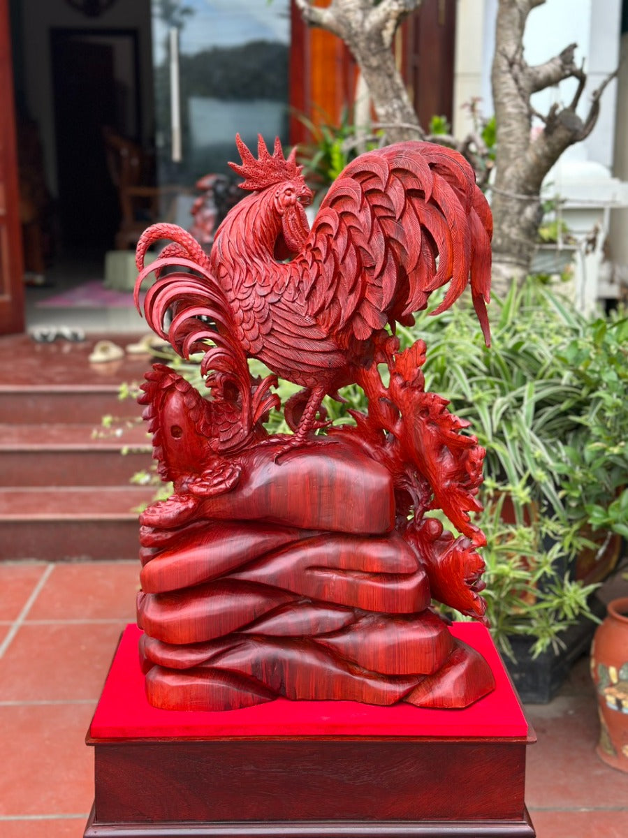 Tượng Gia Đình Gà Gỗ Vương Mộc Tử Đàn Liền Khối