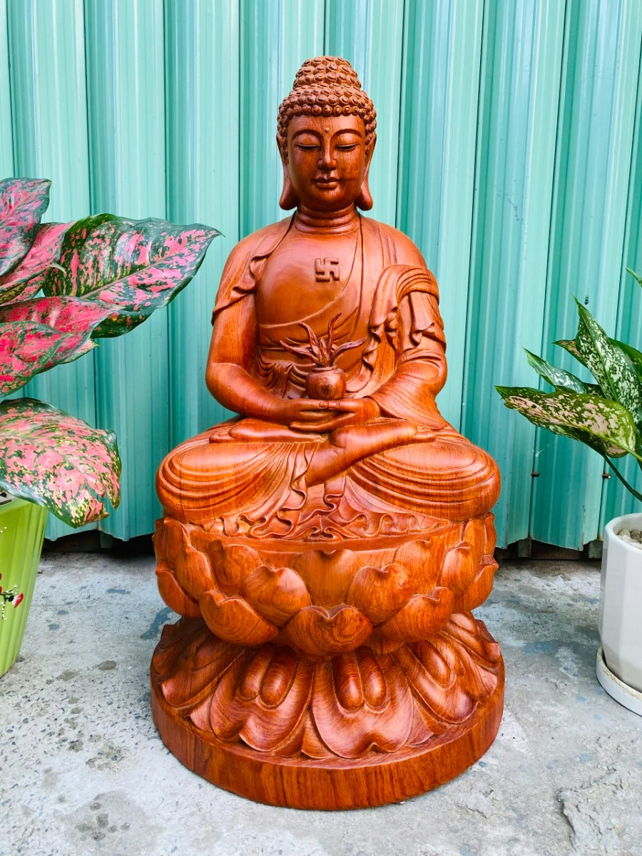 Tượng Phật Dược Sư Ngồi Đài Sen Gỗ Hương Cao 61