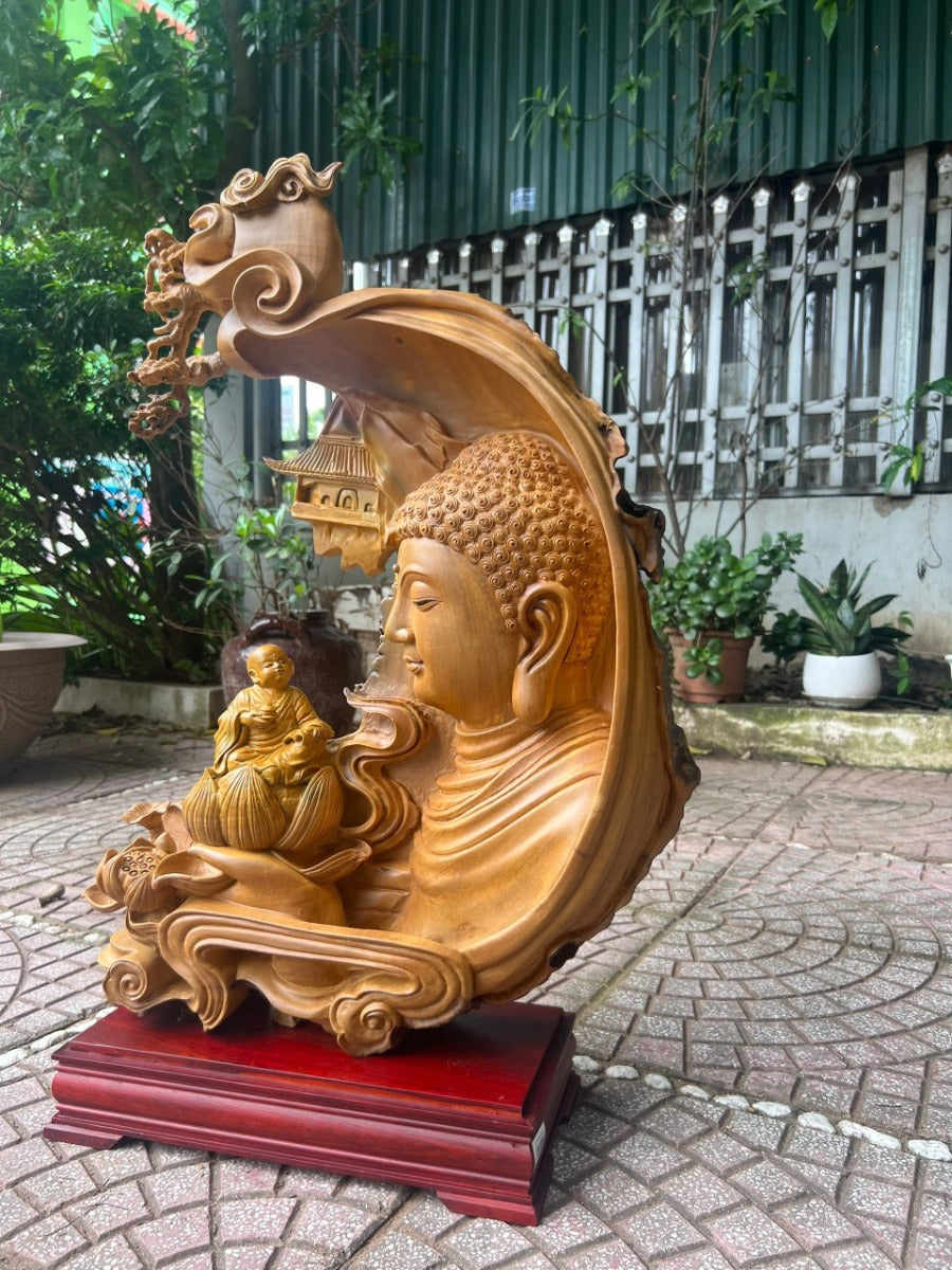 Tượng Gỗ Nghệ Thuật - Diện Phật Gỗ Cẩm Vàng