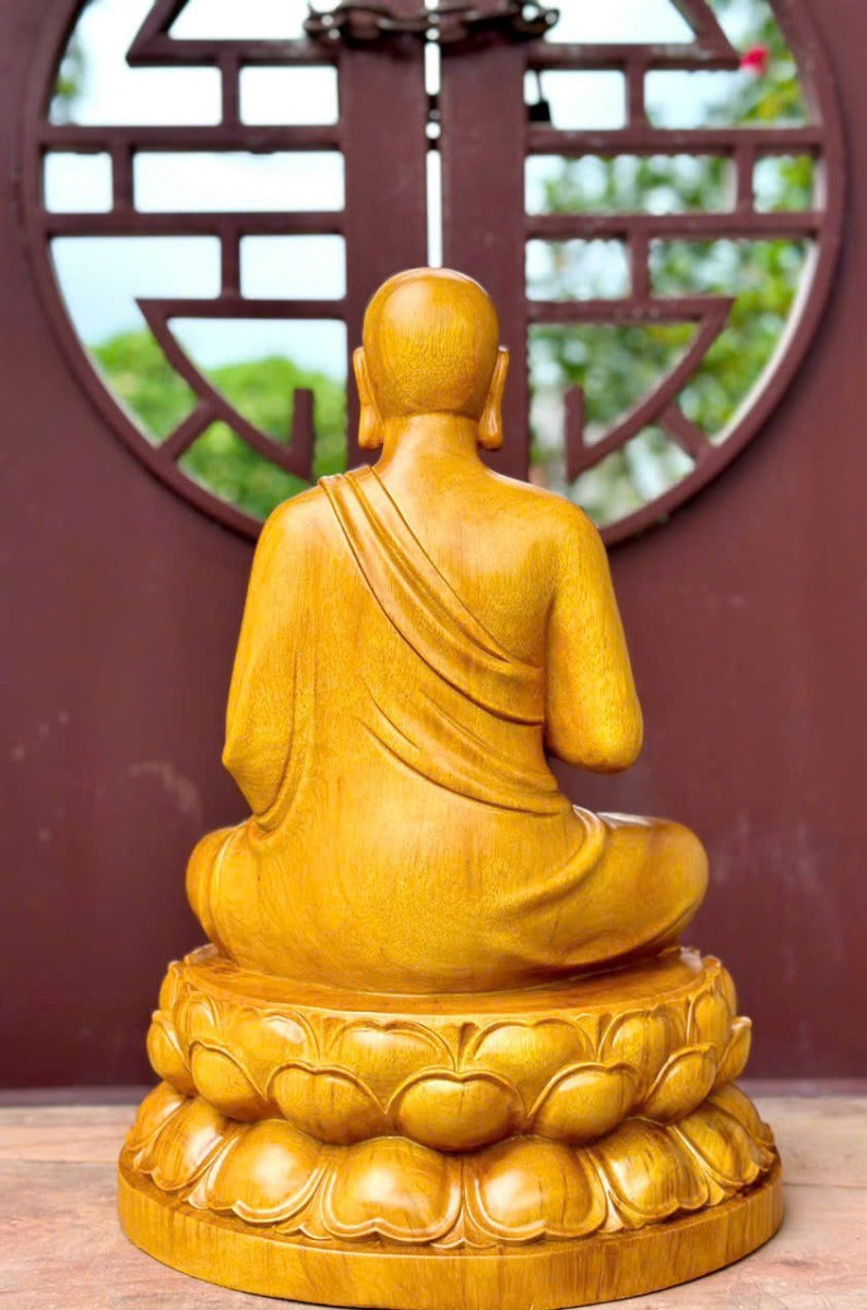 Tượng Thánh Tăng Si Va Li Gỗ Gõ Vàng Cao 50cm