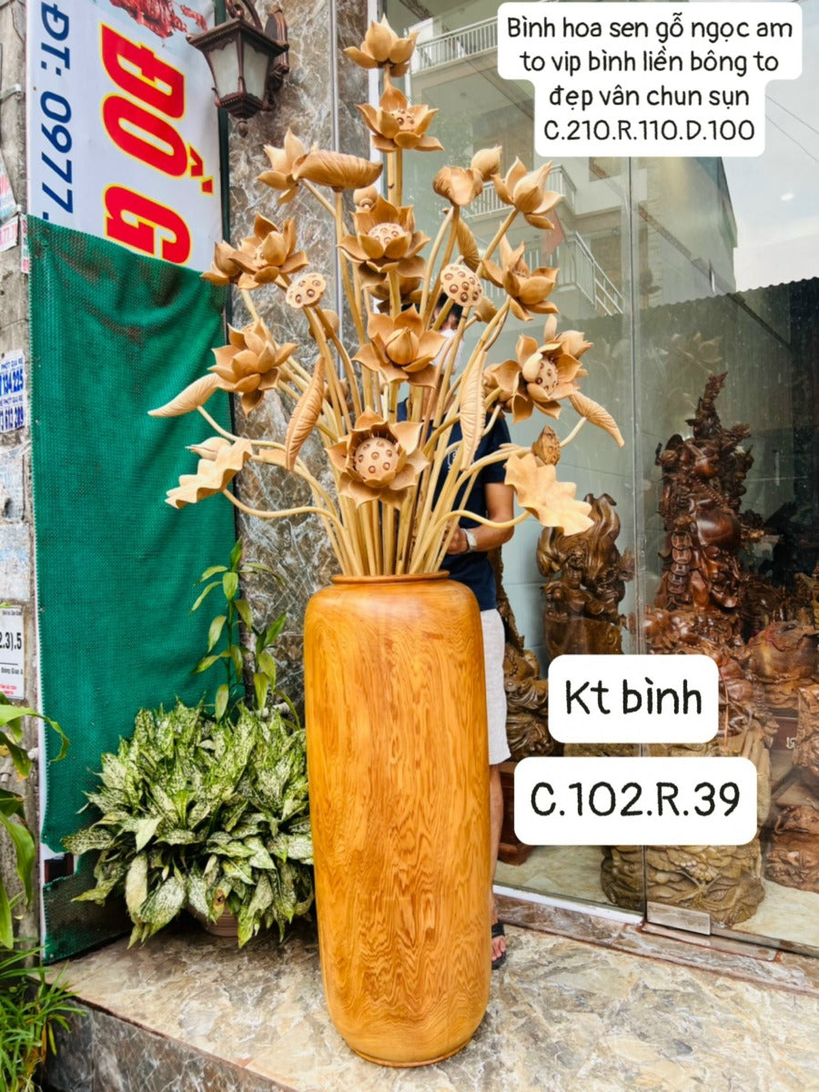 Bình Hoa Sen Gỗ Ngọc Am Khủng Cao 210cm