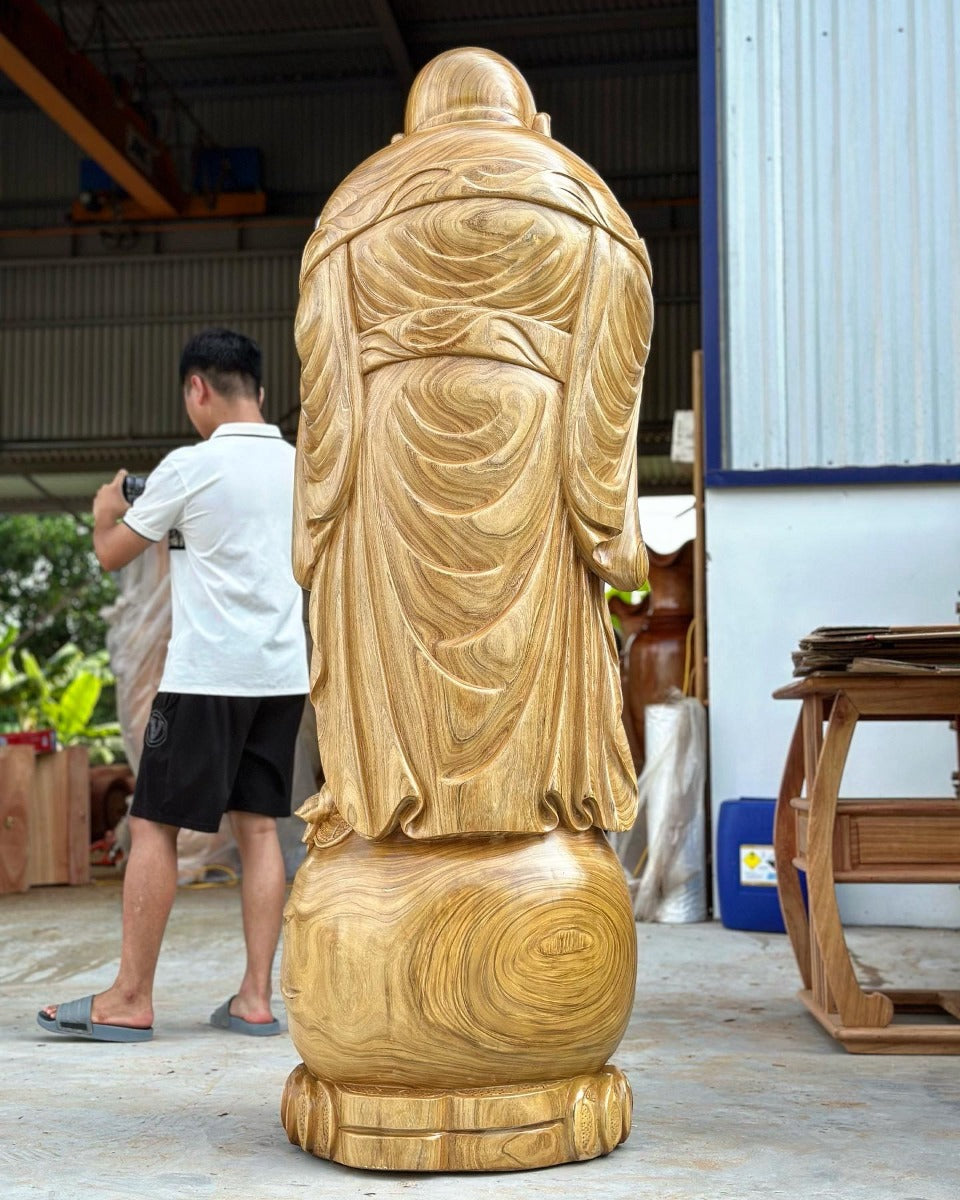 Tượng Di Lặc Vạn Sự Như Ý Cao 180cm Gỗ Cẩm Vàng