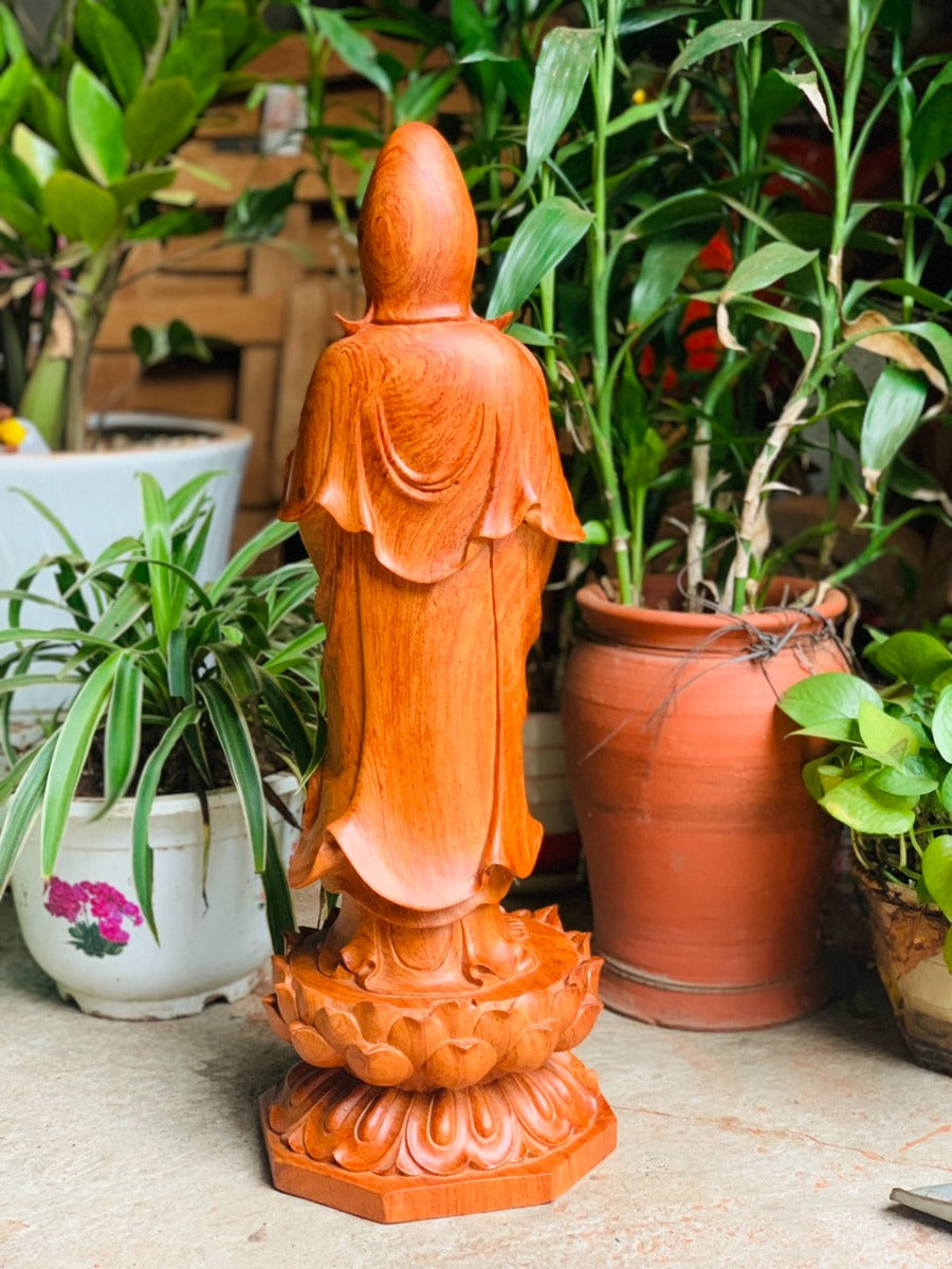Tượng Gỗ Quan Âm Đứng Đài Sen Cao 60cm Gỗ Hương Đá