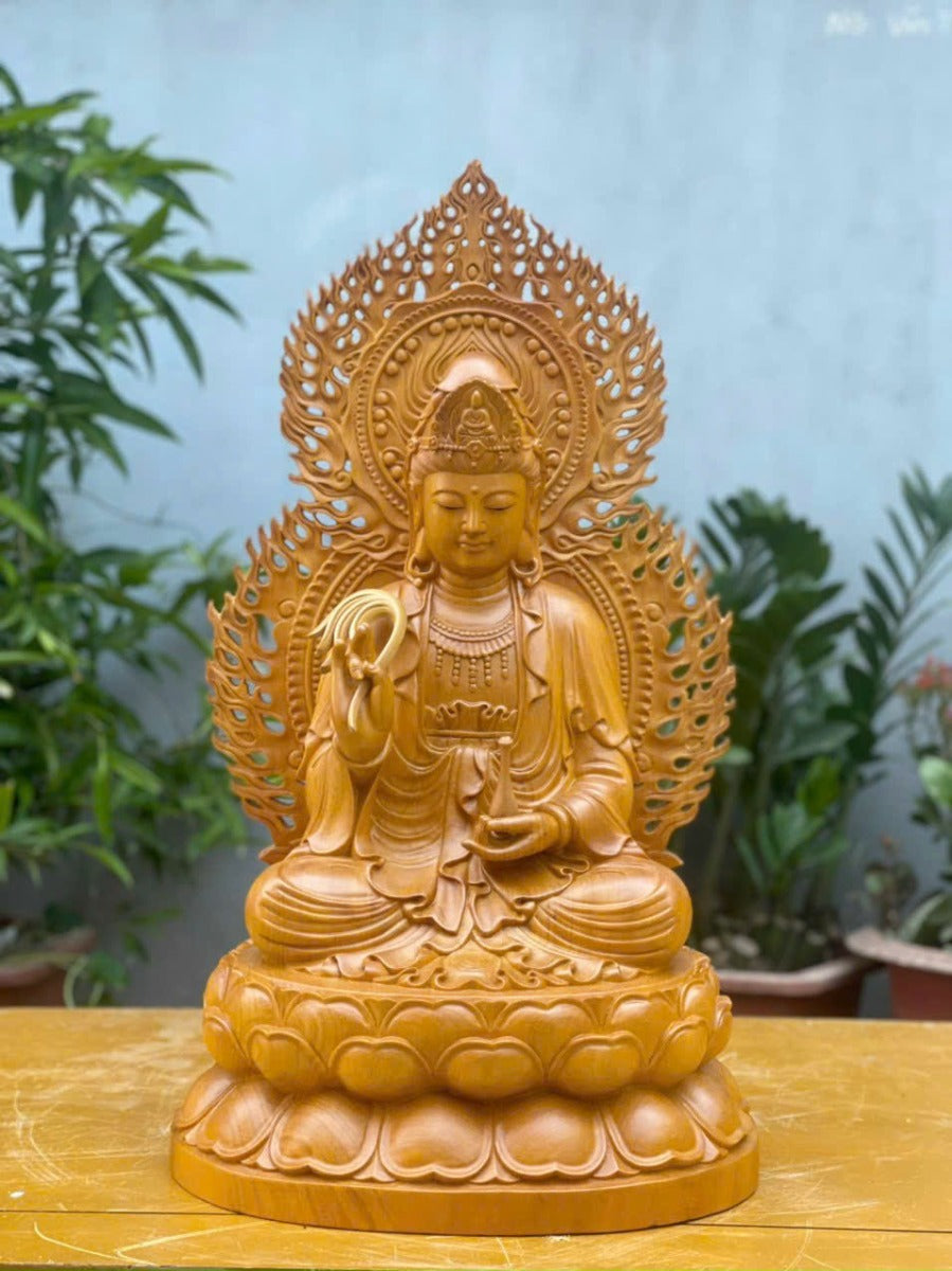 Bộ Tượng Phật Tây Phương Tam Thánh Gỗ Gõ Vàng Cao 50cm