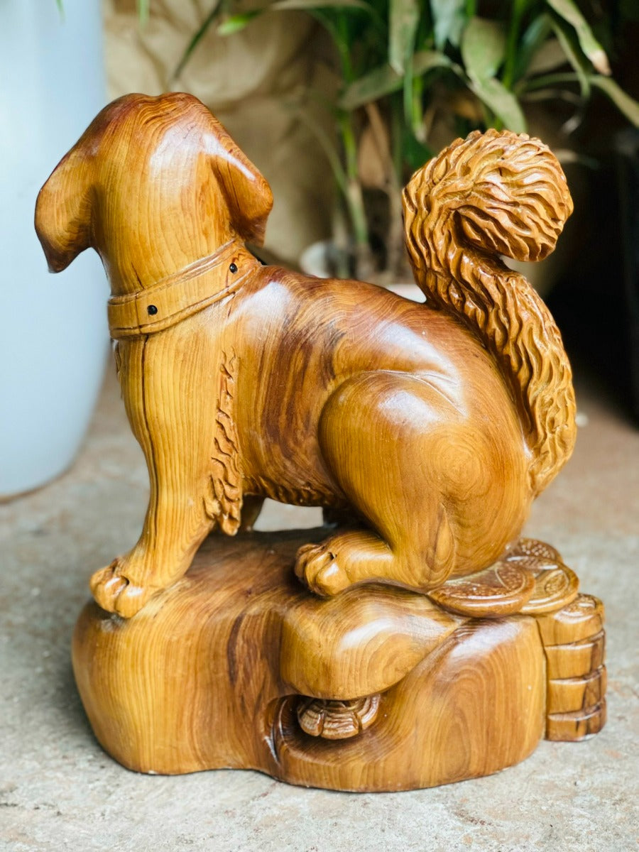 Tượng Linh Vật Con Chó Gỗ Ngọc Am Liền Khối Cao 38cm