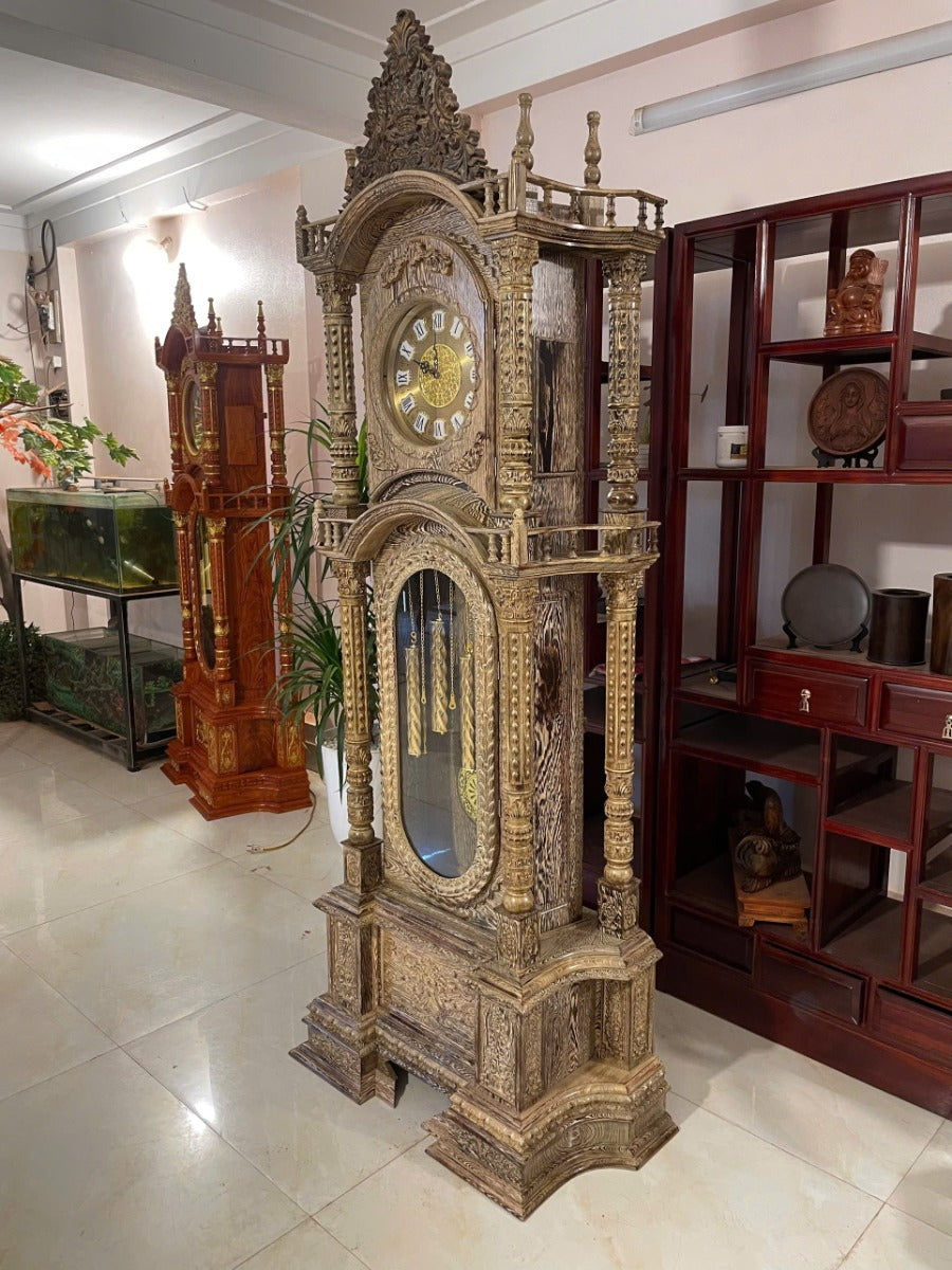 Đồng Hồ Tháp Gỗ Mun Đuôi Công - Sang Trọng Lịch Sự, Kích Thước Cao 2m30