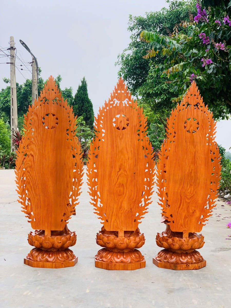 Tượng Phật Tây Phương Tam Thánh Gỗ Hương Cao 70 Có Lá Đề