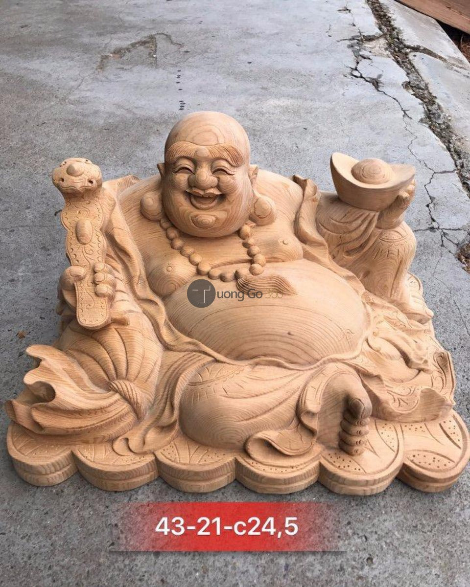 Di Lặc Ngồi Bưng Thỏi Vàng Gỗ Ngọc Am
