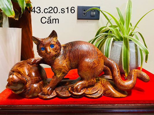 Tượng Con Mèo Phú Quý Gỗ Cẩm Cao 20cm