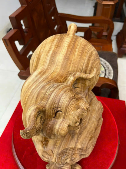 Tượng Linh Vật Heo Gỗ Ngọc Am - Mẫu To Ngang 37cm