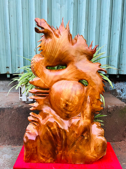 Tượng Nhất Long Trấn Chum Phong Thủy Gỗ Hương Cao 63cm