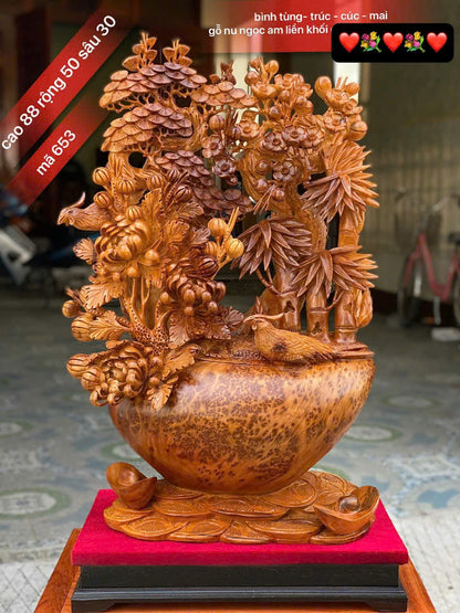 Tiểu Cảnh Bình Tứ Quý Gỗ Nu Ngọc Am - Kích Thước Cao  88cm